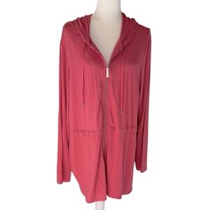 Susan Graver Weekend Coral-Pink Hooded Zip-up, Size XL, NWOT